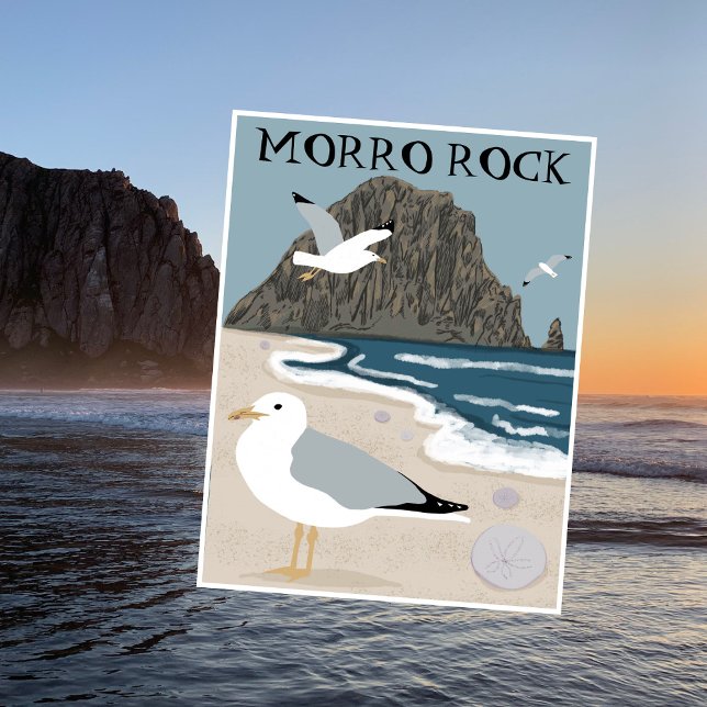 Cartão Postal Morro Rock Bay Central California Beach Seagulls (Morro Rock Bay Central California Beach Seagulls Postcard
)