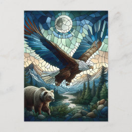 Cartão Postal Mosaic Bear and Eagle in the Mountains Ai Art