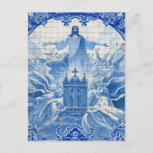 Cartão Postal Mosaico de azulejo azul de Jesus, Portugal