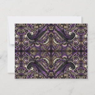 Cartão Postal Mosaico de Tesselações de Corvo com Batik Roxo Dou