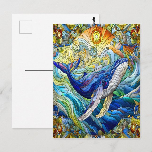 Cartão Postal Mosaico Marinho Majestoso Uma Baleia De Vidro Manc (Frente/Verso)