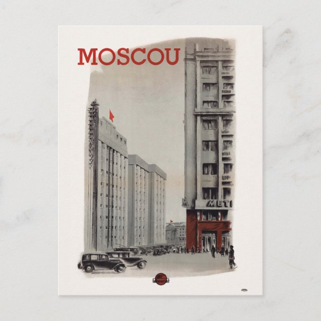 Cartão Postal Moscou, Moscou, Poster vintage 1936 (Frente)
