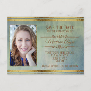 Cartão Postal Moss Green, Blue Grunge e Dourada Graduação de F