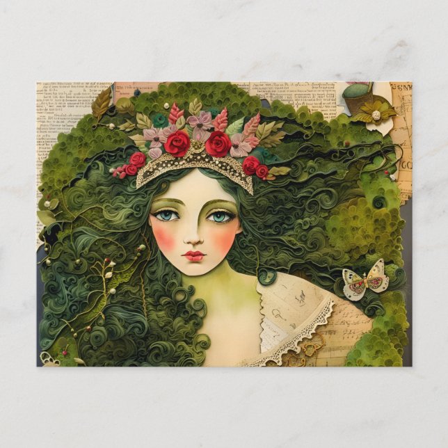 Cartão Postal Moss Woman Fairytale Collage (Frente)