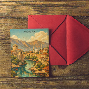 Cartão Postal Mostar Antigo, Bósnia Ponte Stari Most Referência