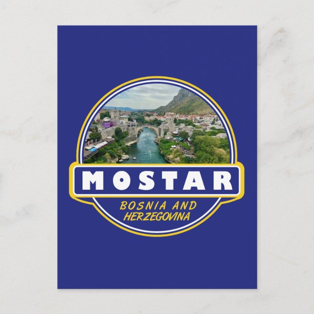 Cartão Postal Mostar Bósnia e Herzegovina Viagem Arte Emblema (Frente)