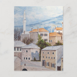 Cartão Postal Mostar, Bósnia - Pintura de paisagem acrílica