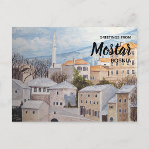 Cartão Postal Mostar, Bósnia - Pintura de paisagem acrílica