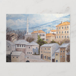 Cartão Postal Mostar, Bósnia - Pintura de paisagem acrílica