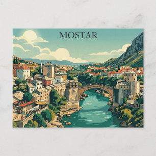 Cartão Postal Mostar Bósnia Ponte Velha Stari Most Viagem Retro