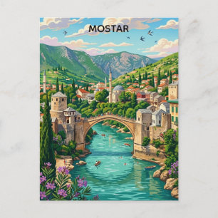 Cartão Postal Mostar Vintage Bósnia Ponte Velha Stari Balcãs