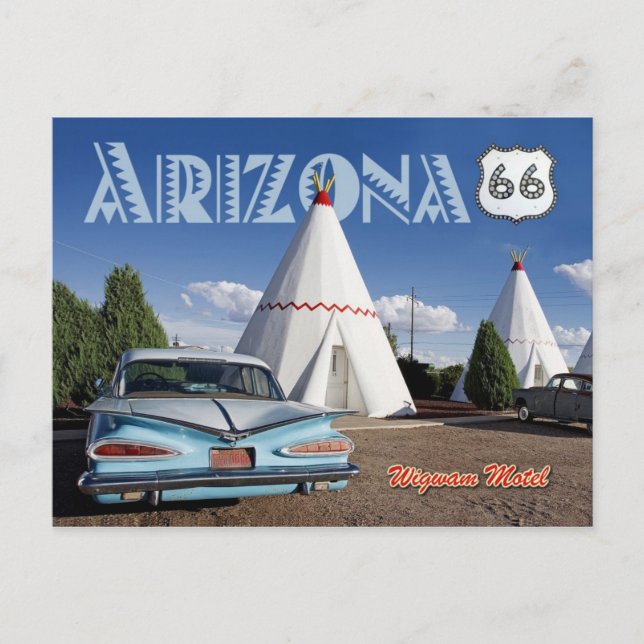 Cartão Postal Motel histórico Wigwam, Rota 66, Arizona (Frente)
