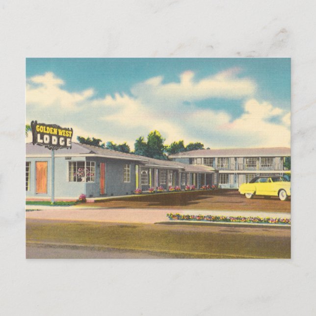 Cartão Postal Motel Vintage, Hotel West Lodge Ouro com Palms (Frente)