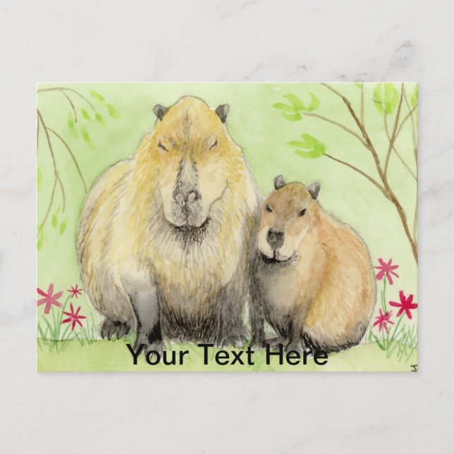 Cartão Postal Mother and Baby Capybara (Frente)