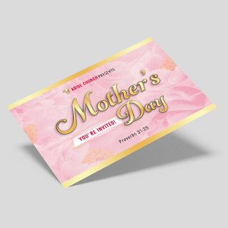 Cartão Postal Mother's Day Service Church Invitation Pink & Gold