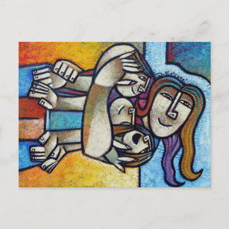 Cartão Postal Mothers Hug - Contemporary Cubist Fine Art Postcar