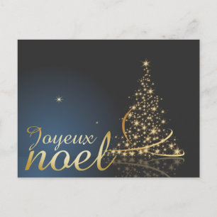 Cartão Postal Motif de Noël bleu avec arbre de Noël doré