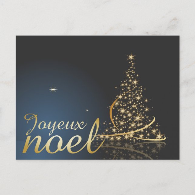Cartão Postal Motif de Noël bleu avec arbre de Noël doré (Frente)