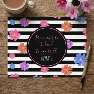 Cartão Postal Motivação de Trendy Floral Black & White Stripes
