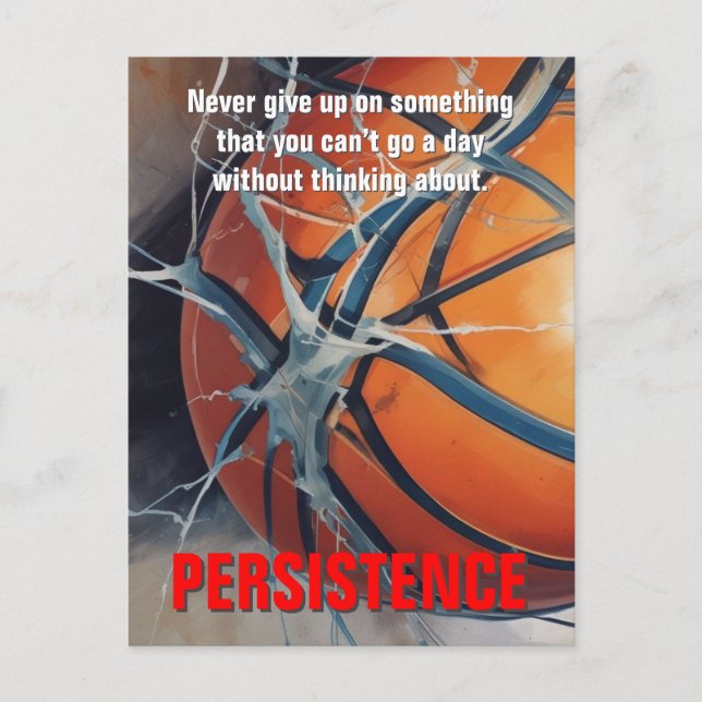 Cartão Postal Motivação Inspiracional de Basquete de Persistênci (Frente)