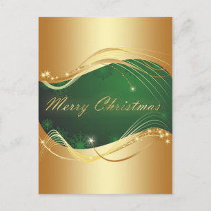 Cartão Postal Motivo de Natal dourado com fundo verde