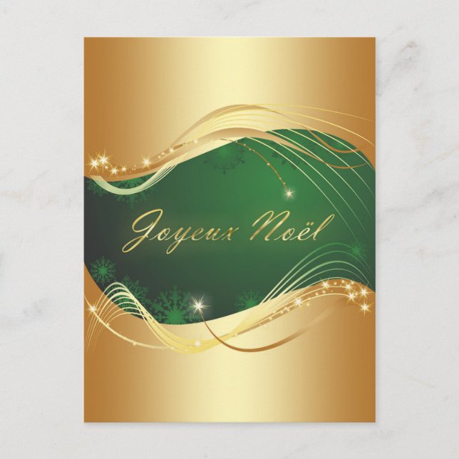 Cartão Postal Motivo de Natal dourado com fundo verde (Frente)