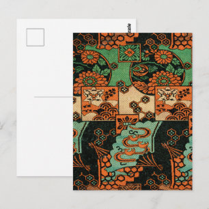 Cartão Postal Motivo Retro Japonês de Crisântemo e Onda
