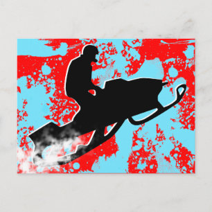 Cartão Postal moto de neve. trilha de pó.