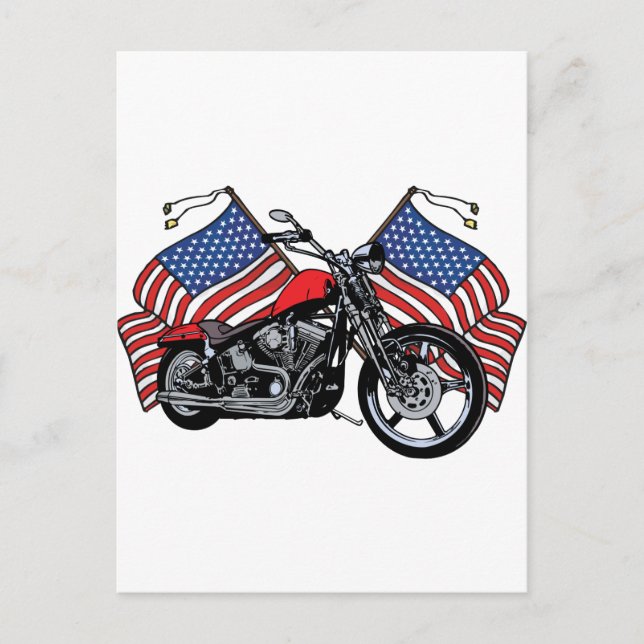 Cartão Postal Motocicleta American Flags (Frente)