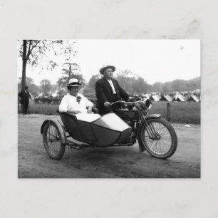 Cartão Postal Motocicleta com sidecar foto antiga