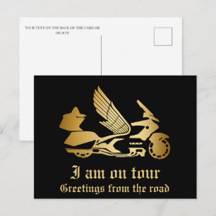 Cartão Postal motocicleta dourada moto ouro goldwing saudação