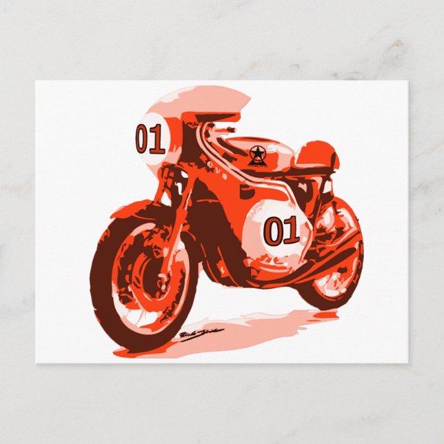 Cartão Postal Motocicleta Red Vintage (Frente)