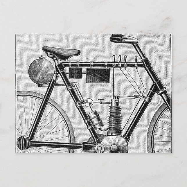 Cartão Postal Motociclo Petrolette Omega, 1895 (Frente)