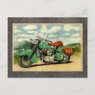 Cartão Postal Motociclo Vintage Watercolor