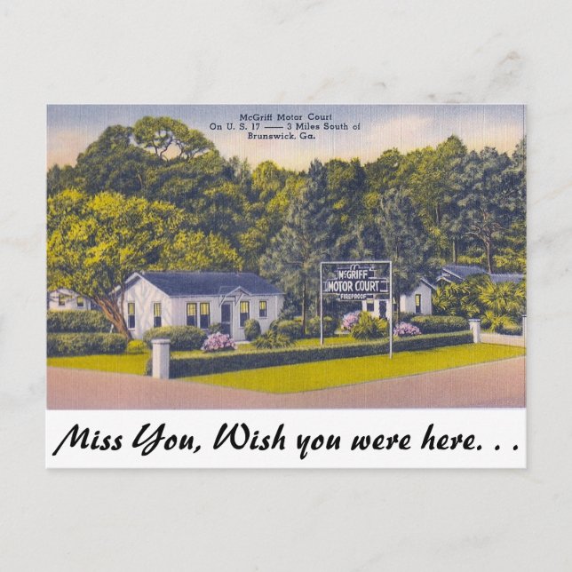 Cartão Postal Motor Court, Brunswick, Geórgia (Frente)