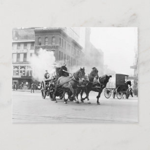 Cartão Postal Motor de Fogo Desenhado de Cavalo, início dos ano