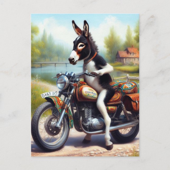 Cartão Postal Motorcycle Driver Super Cute Donkey (Frente)