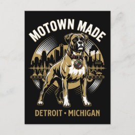 Cartão Postal Motown Made Detroit Boxer Dog Labor & Music Pride 