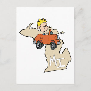 Cartão Postal Motto de Arte do Mapa MI de Michigan e Cartoon