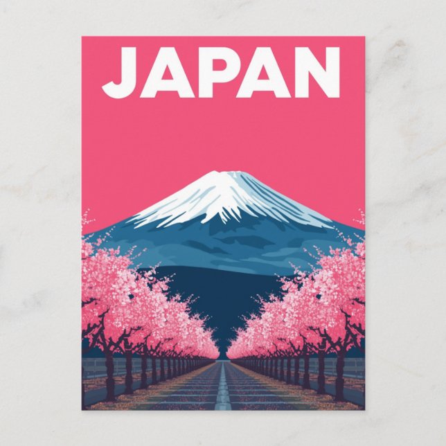 Cartão Postal Mount Fuji Cherry Blossom Retro (Frente)
