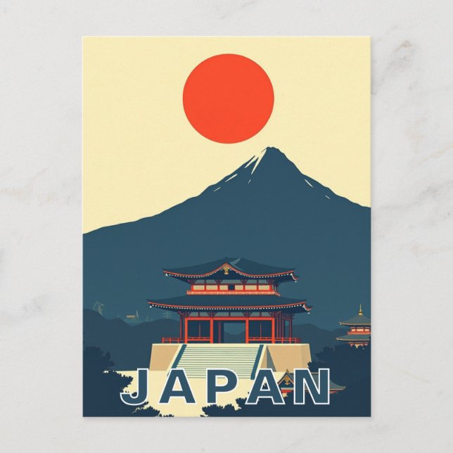 Cartão Postal Mount Fuji Japan Pagoda Minimalist Retro (Frente)