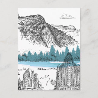Cartão Postal Mountain Lake Lodge Illustration Nature Scenery
