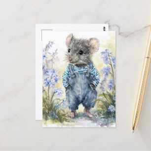 Cartão Postal Mouse Adorável em Denim