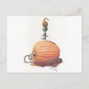 Cartão Postal Mouse Balancing Pumpkins