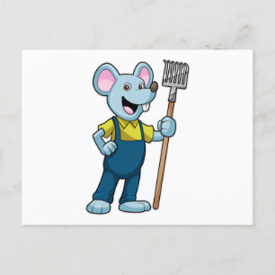 Cartão Postal Mouse como agricultor com Rake