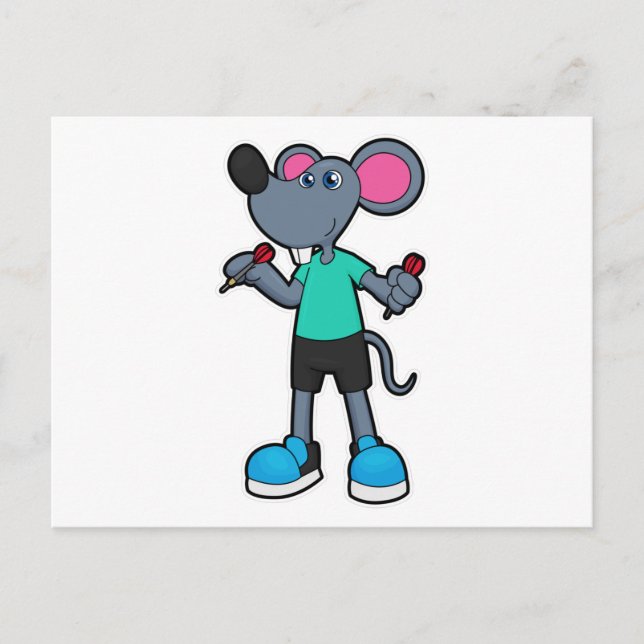 Cartão Postal Mouse como jogador de dardos com dardos (Frente)