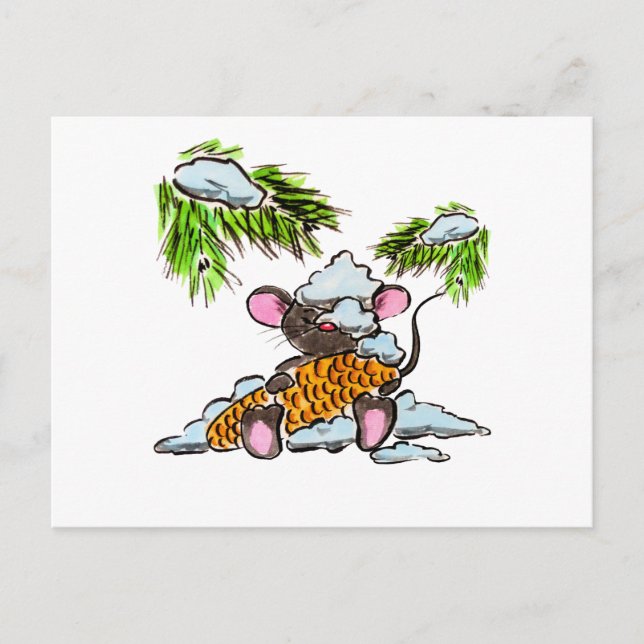 Cartão Postal Mouse de Natal e Ano Novo com cone (Frente)