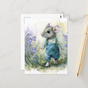 Cartão Postal Mouse doce adorável em Denim