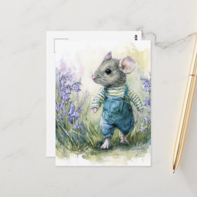 Cartão Postal Mouse doce adorável em Denim (Frente/Verso In Situ)