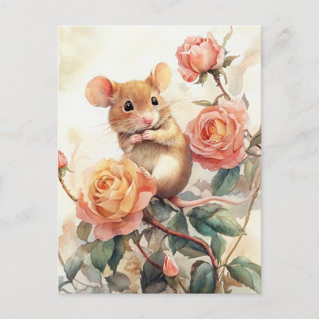 Cartão Postal mouse e rosas (Frente)